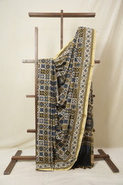 Cream Beige HBP Cotton Ajrakh Saree - SRCBCAS09