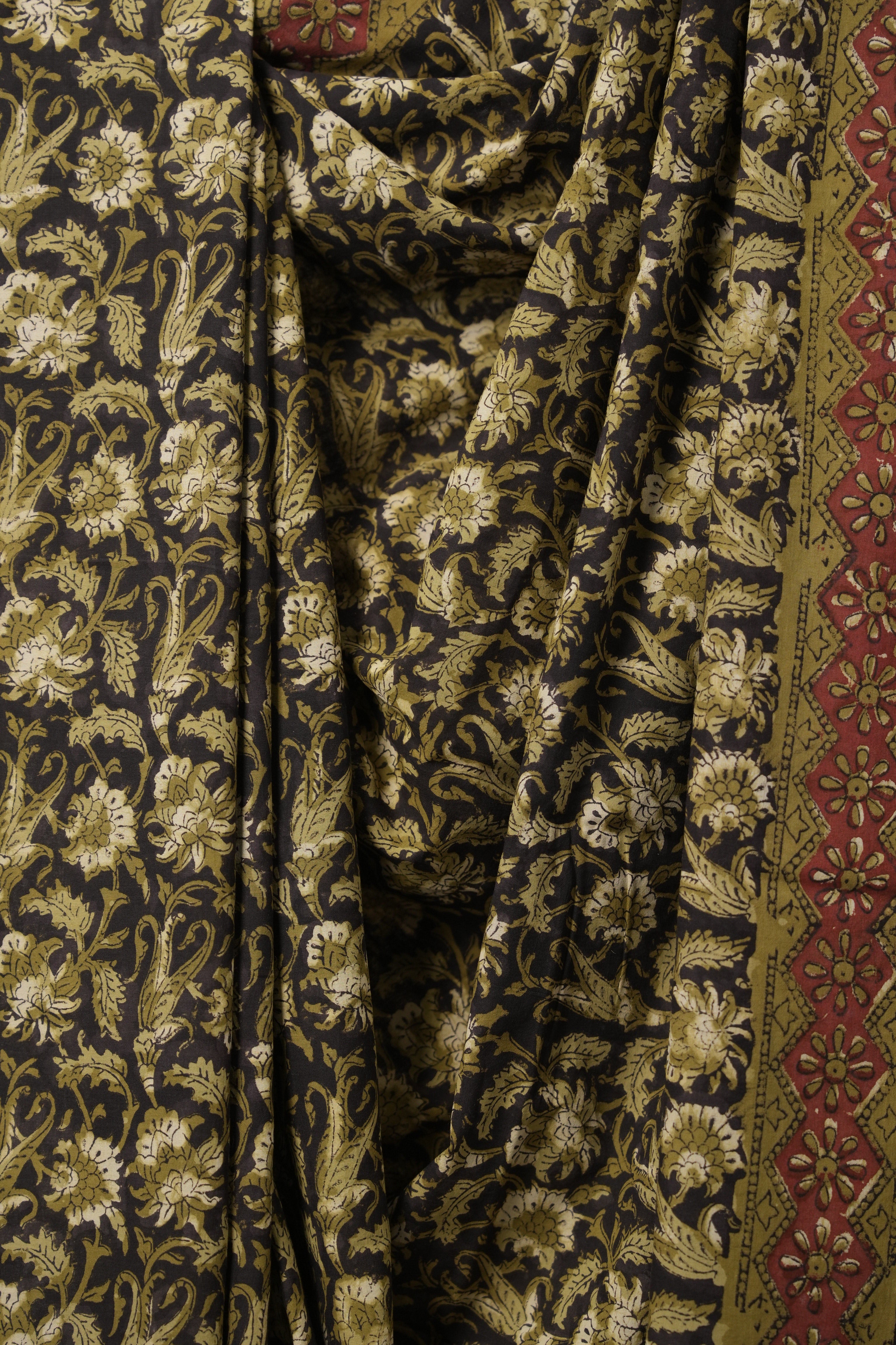 Mehndi Green Black HBP Cotton Saree - SRMGBCS3154