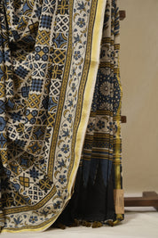 Cream Beige HBP Cotton Ajrakh Saree - SRCBCAS09