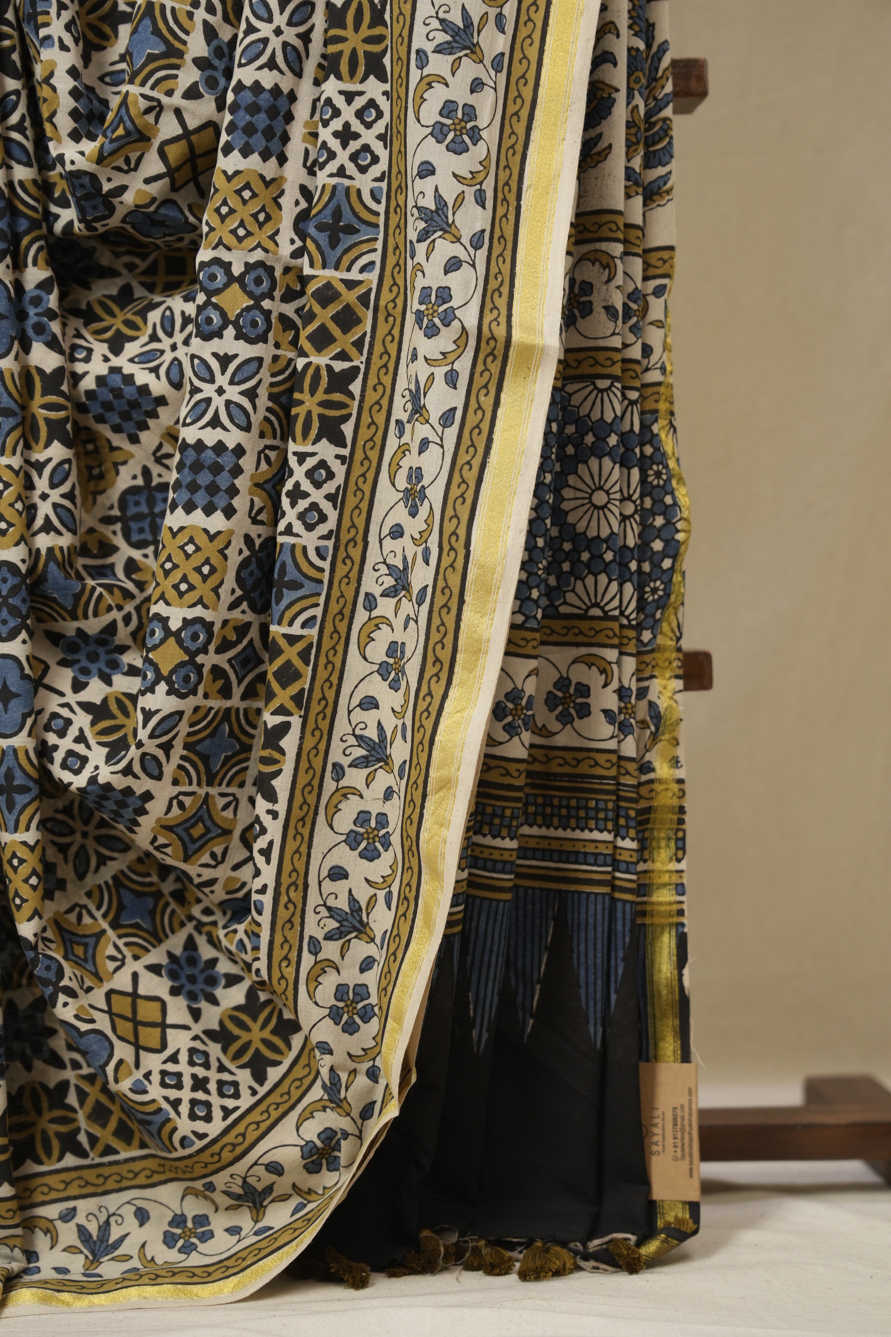 Cream Beige HBP Cotton Ajrakh Saree - SRCBCAS09