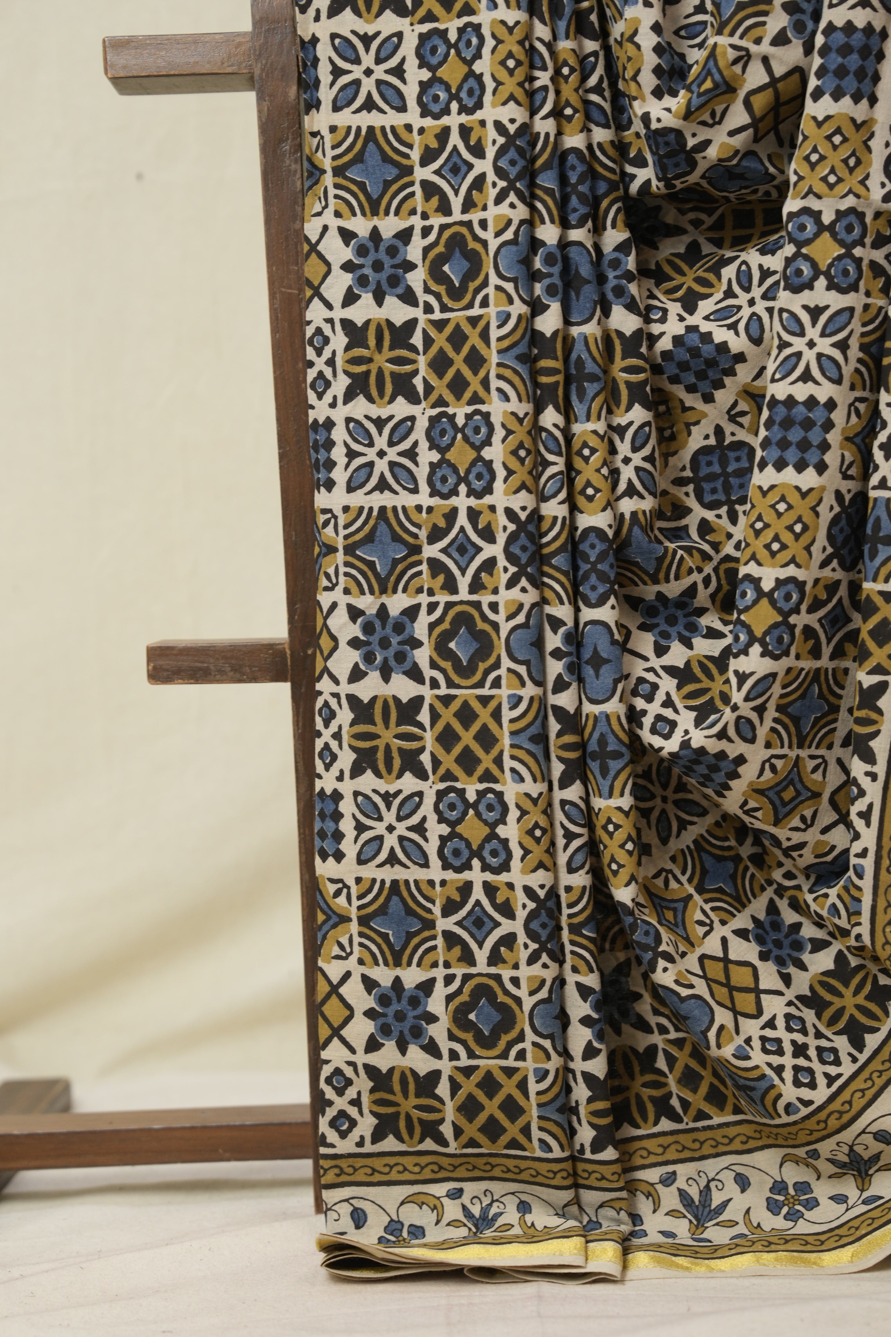 Cream Beige HBP Cotton Ajrakh Saree - SRCBCAS09