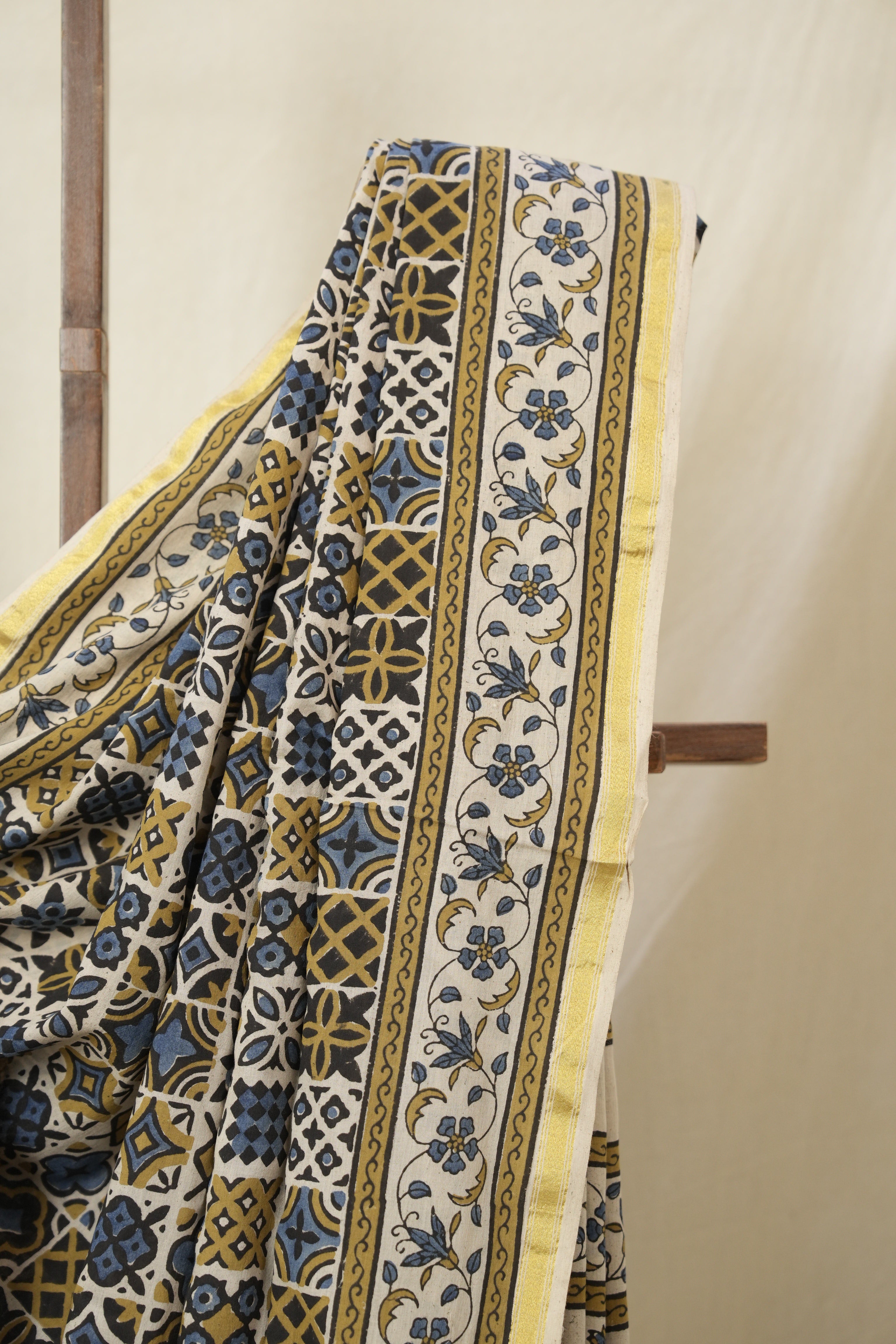 Cream Beige HBP Cotton Ajrakh Saree - SRCBCAS09