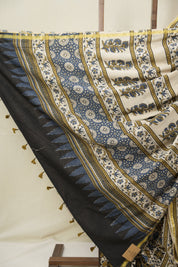 Cream Beige HBP Cotton Ajrakh Saree - SRCBCAS09
