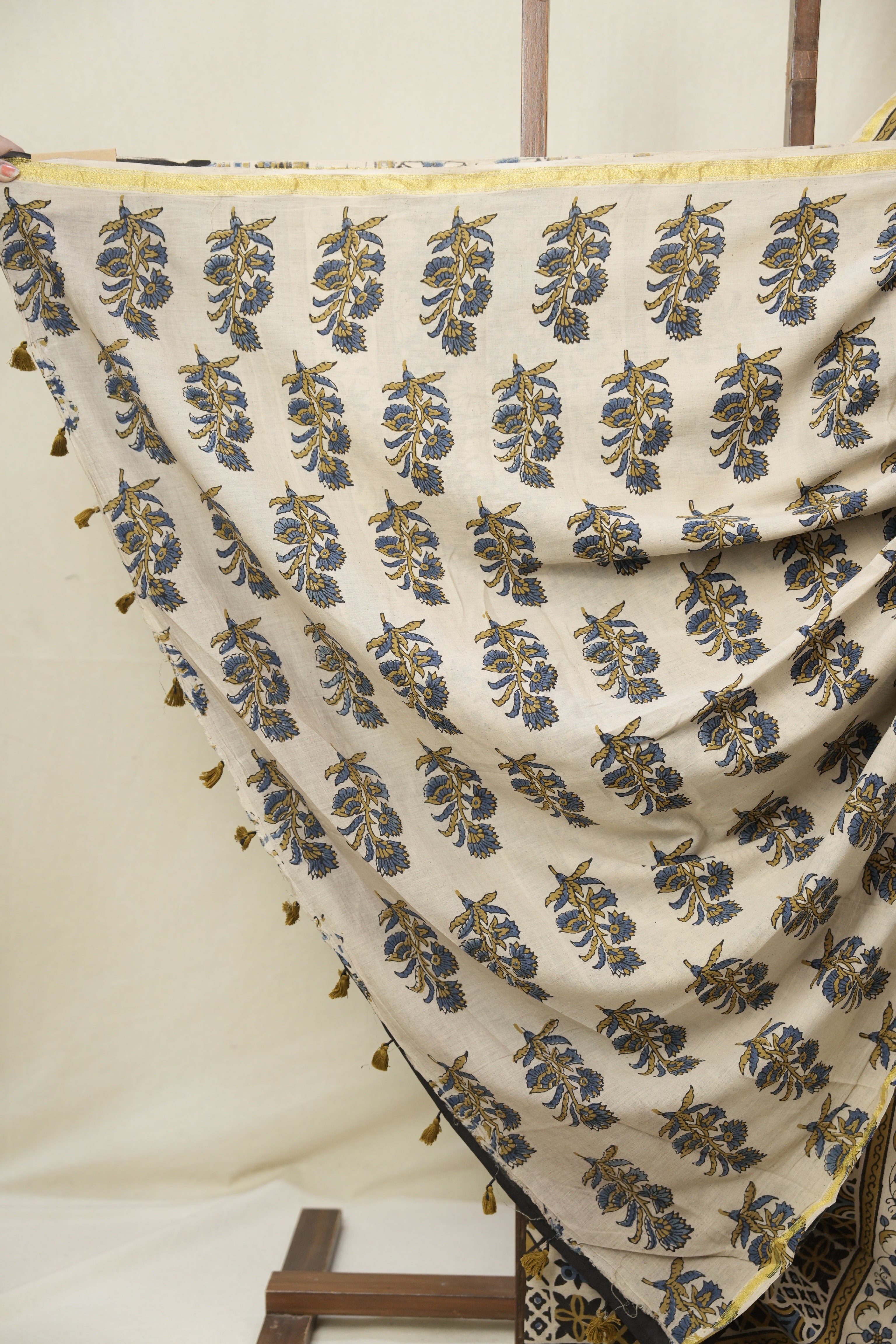 Cream Beige HBP Cotton Ajrakh Saree - SRCBCAS09