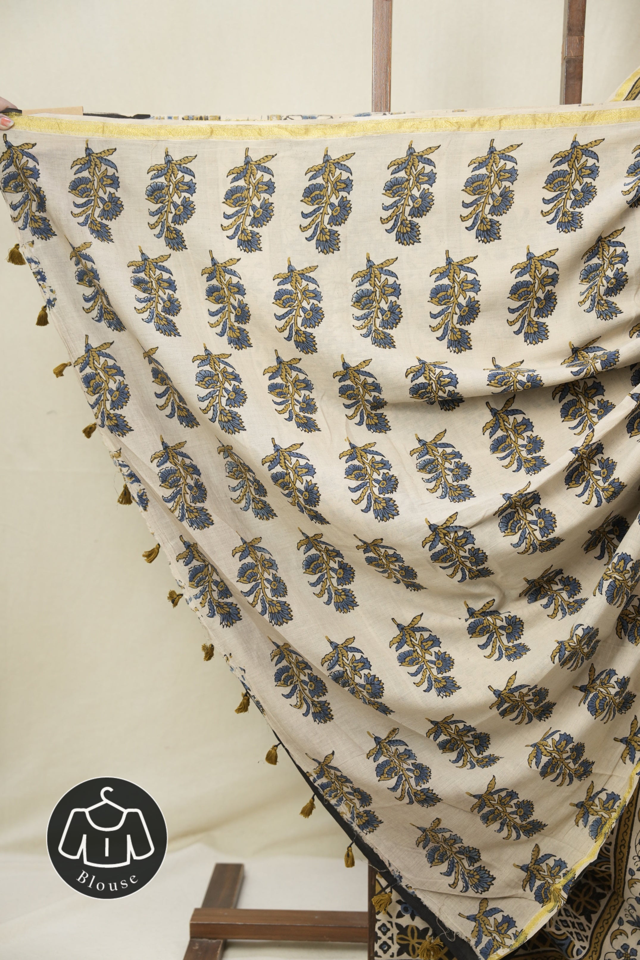 Cream Beige HBP Cotton Ajrakh Saree - SRCBCAS09