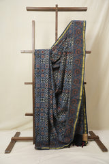 Blue HBP Cotton Ajrakh Saree - SRBCAS08