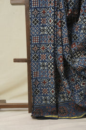 Blue HBP Cotton Ajrakh Saree - SRBCAS08