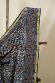 Blue HBP Cotton Ajrakh Saree - SRBCAS08