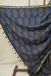 Blue HBP Cotton Ajrakh Saree - SRBCAS08