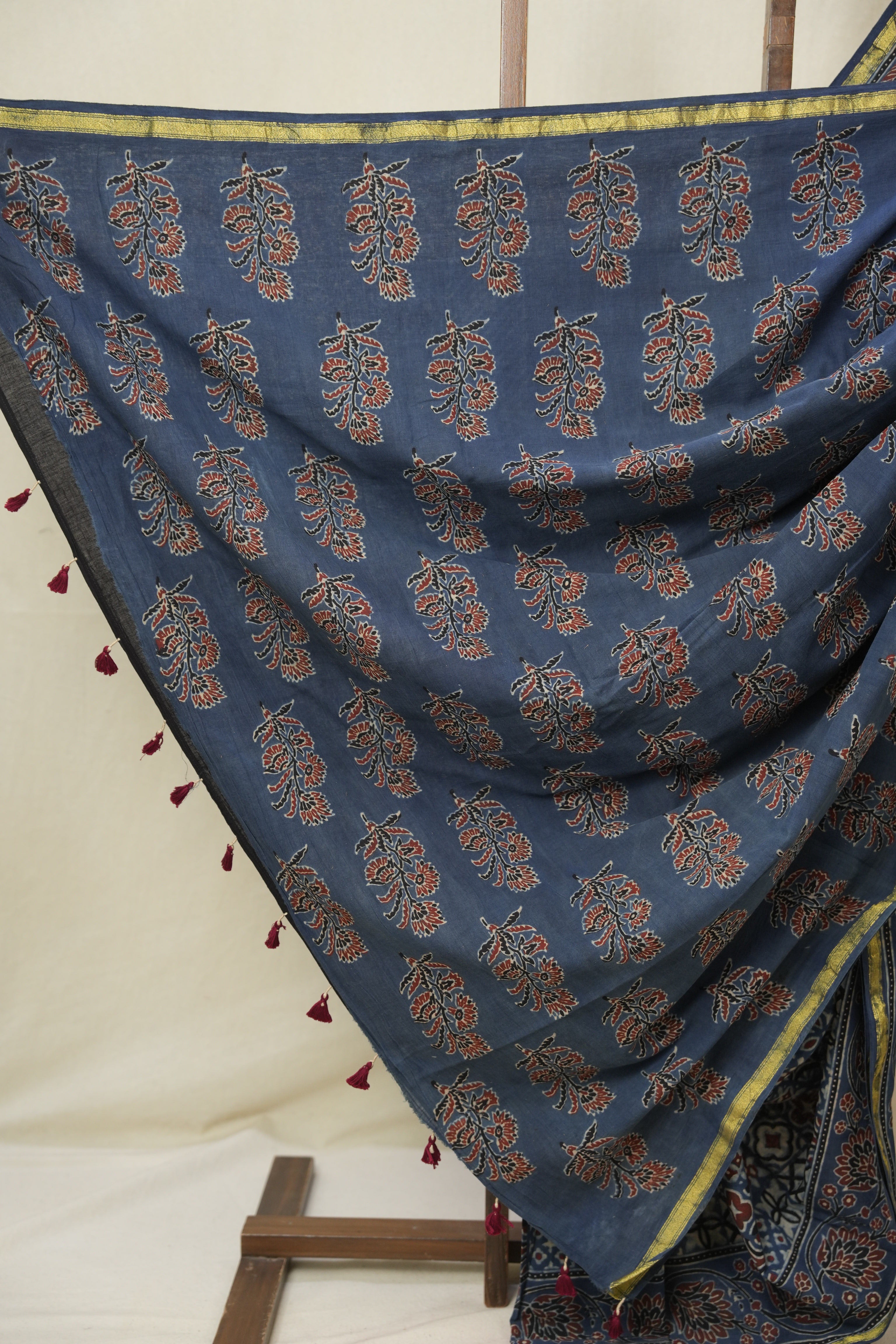 Blue HBP Cotton Ajrakh Saree - SRBCAS08