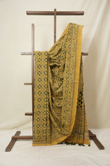 Mustard HBP Cotton Ajrakh Saree - SRMCAS07