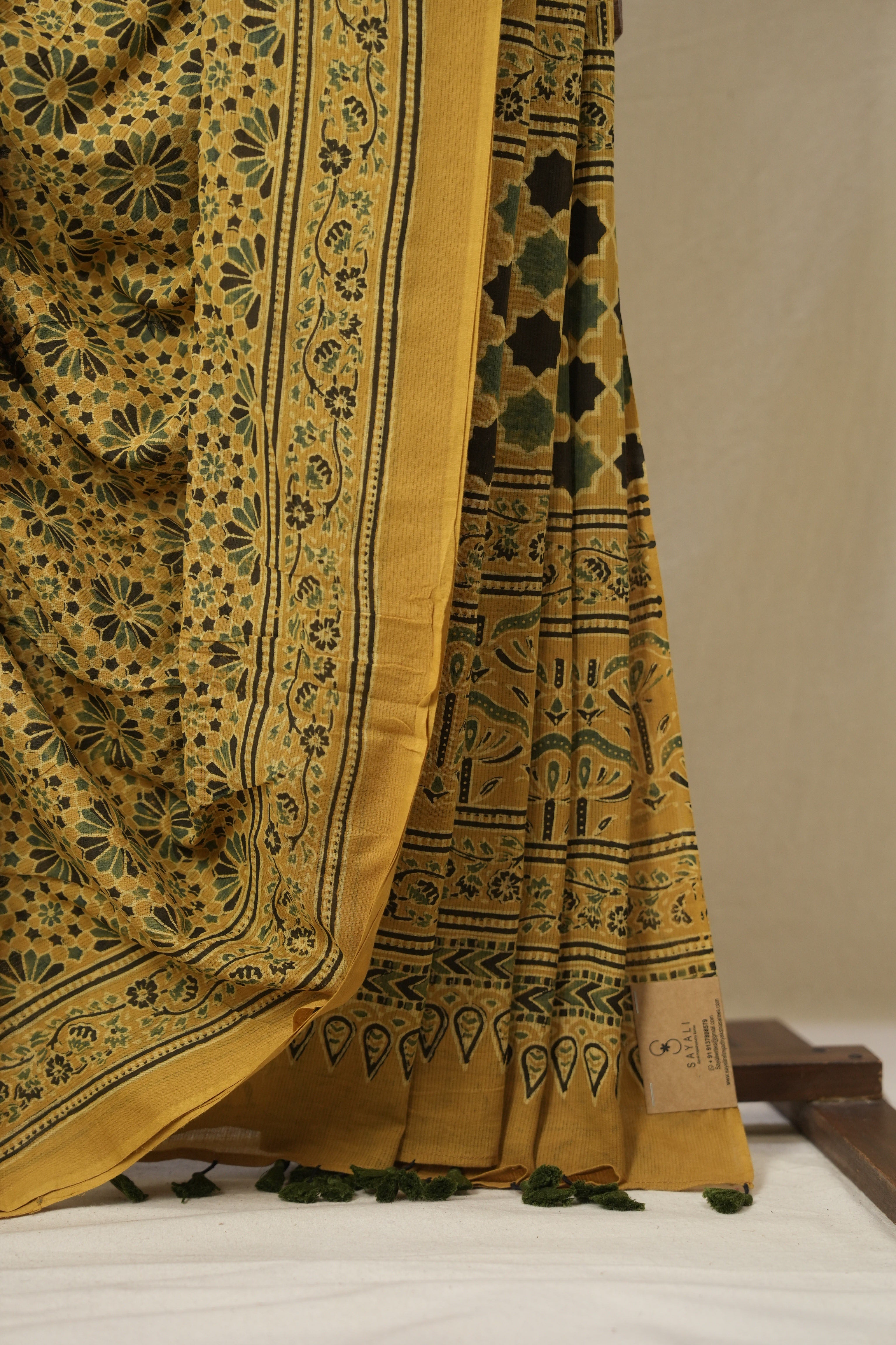 Mustard HBP Cotton Ajrakh Saree - SRMCAS07