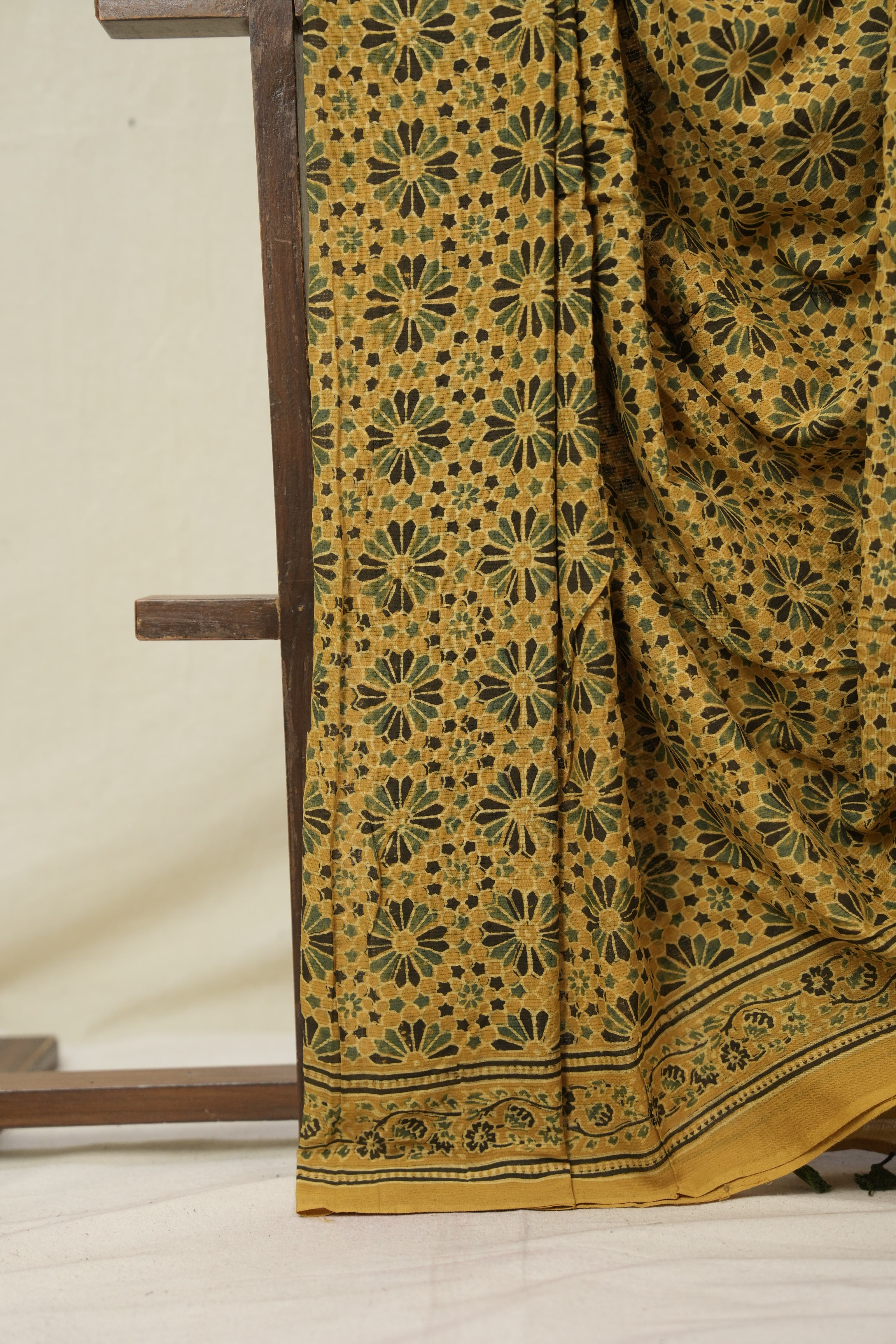 Mustard HBP Cotton Ajrakh Saree - SRMCAS07
