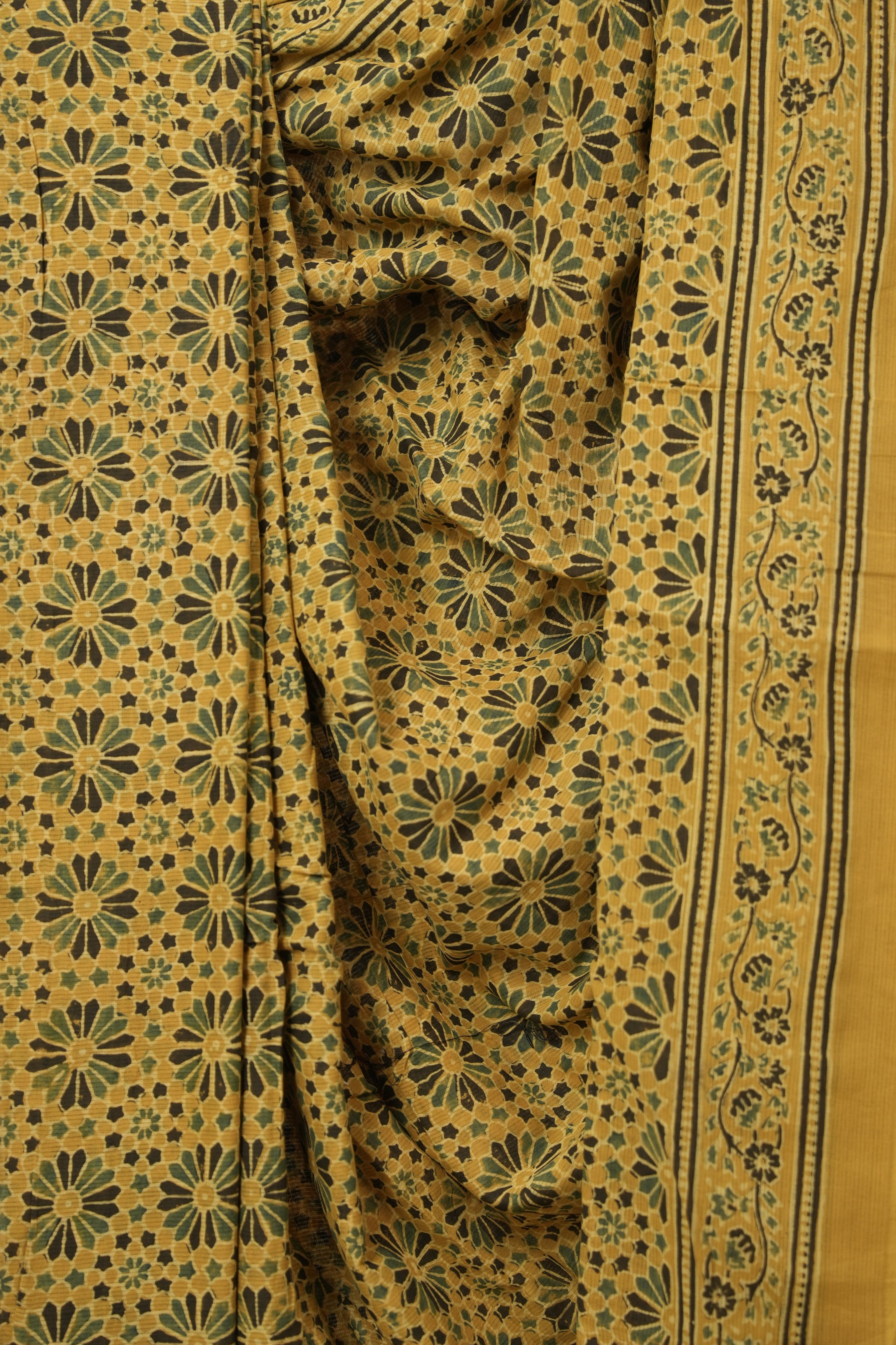 Mustard HBP Cotton Ajrakh Saree - SRMCAS07