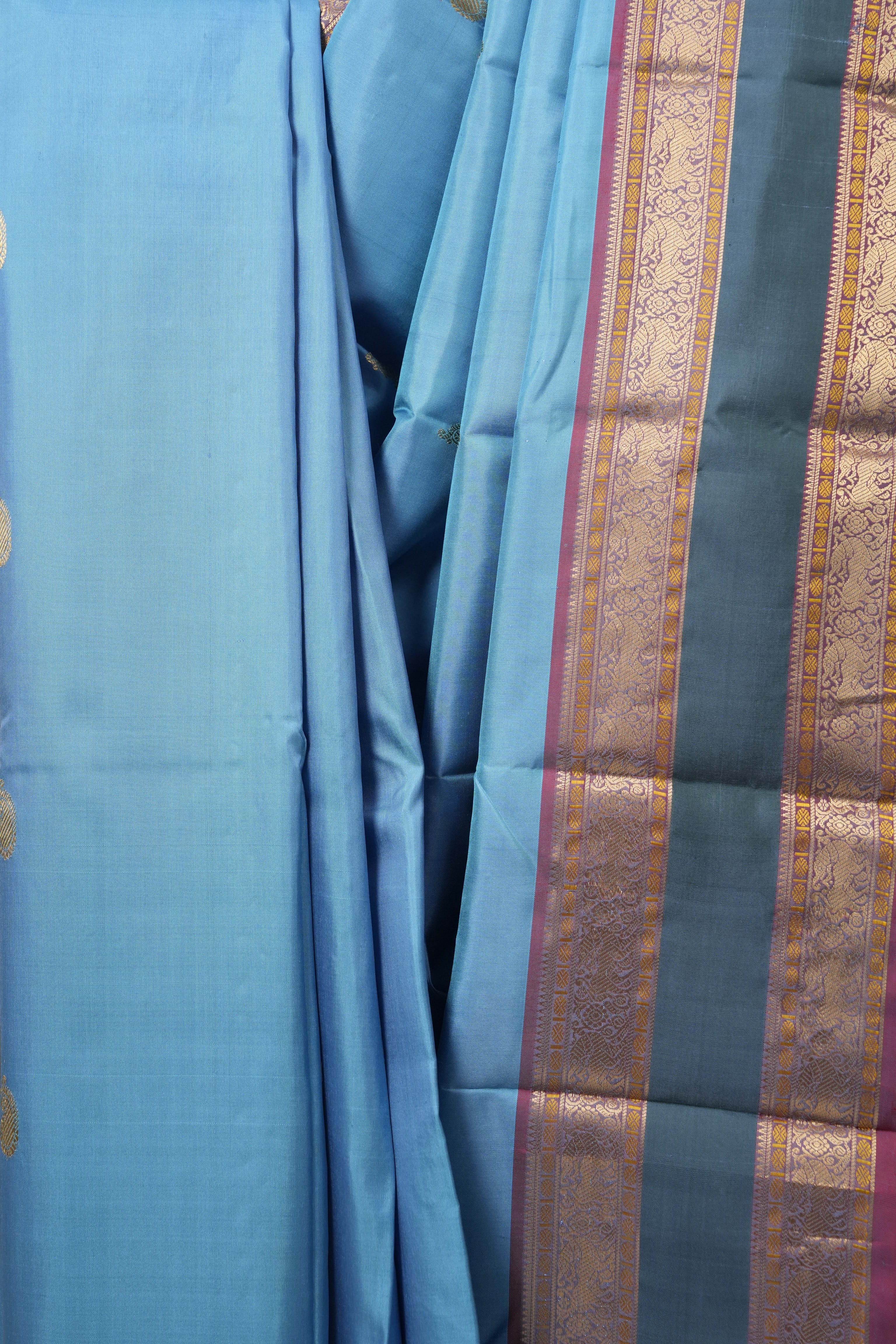Sky Blue Kanjeevaram Silk Saree-SRSBKSS221