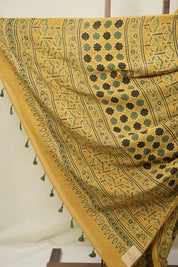 Mustard HBP Cotton Ajrakh Saree - SRMCAS07