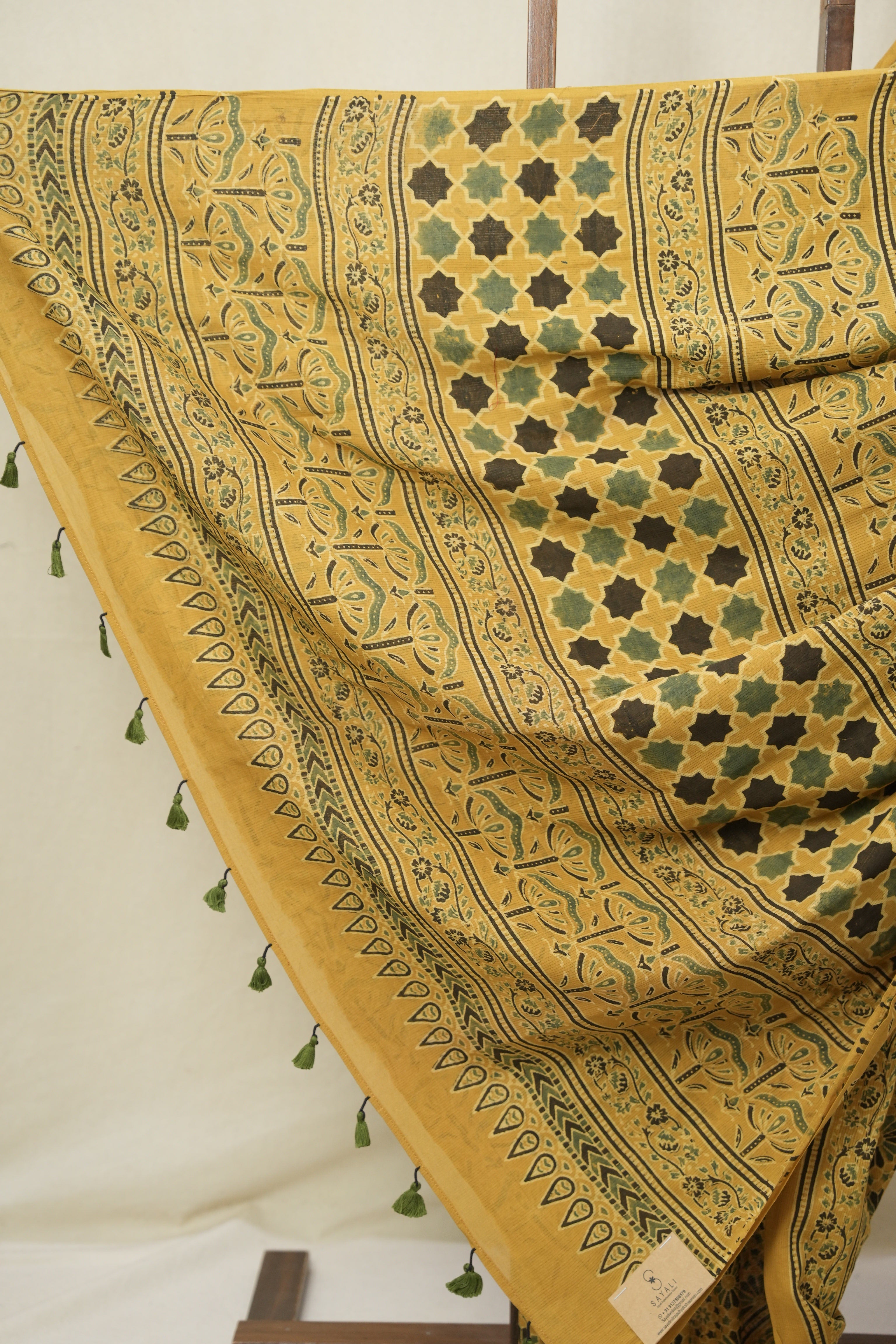 Mustard HBP Cotton Ajrakh Saree - SRMCAS07