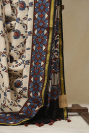 Cream HBP Cotton Ajrakh Saree - SRCCAS05