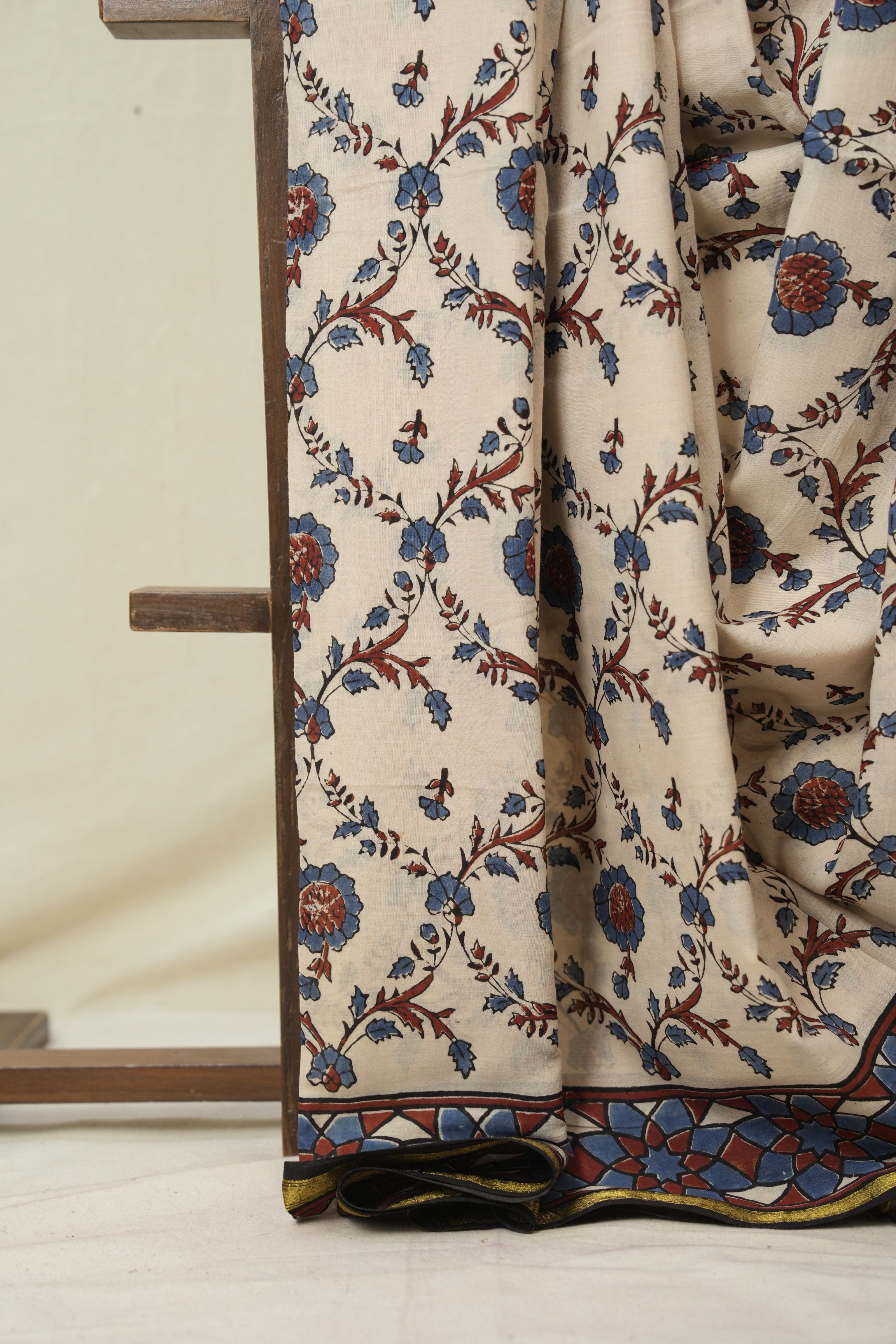 Cream HBP Cotton Ajrakh Saree - SRCCAS05