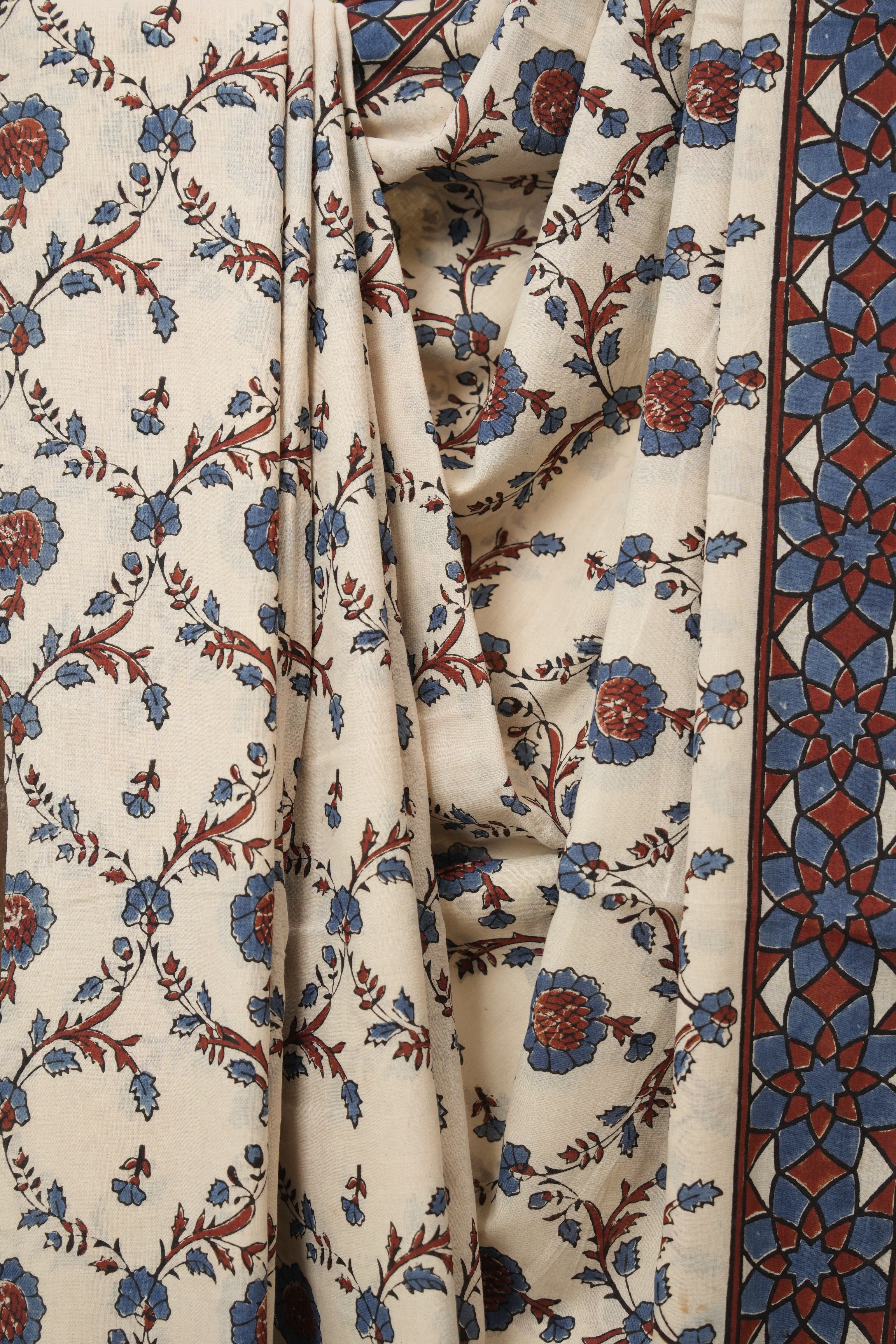 Cream HBP Cotton Ajrakh Saree - SRCCAS05