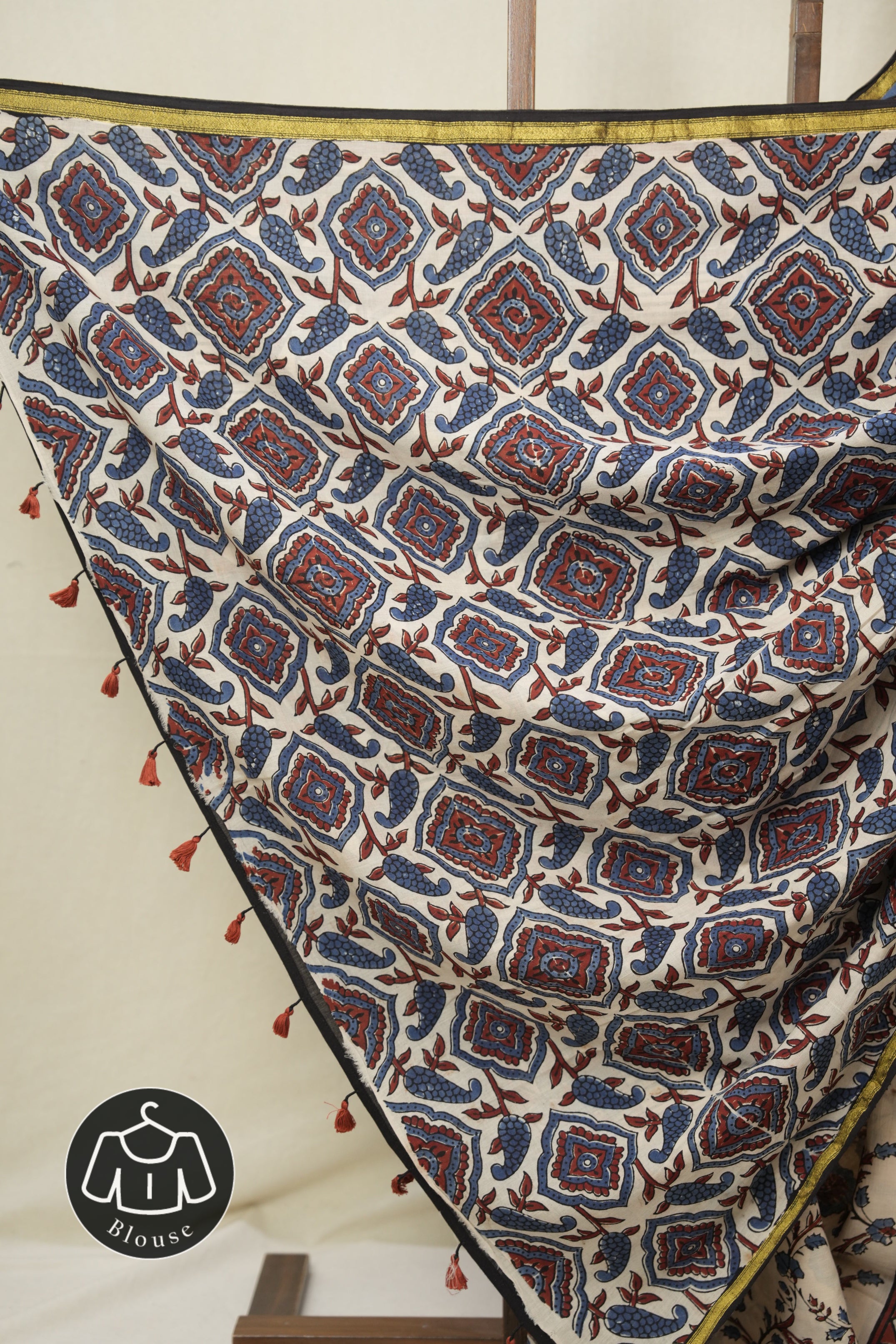 Cream HBP Cotton Ajrakh Saree - SRCCAS05