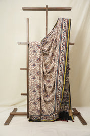 Cream HBP Cotton Ajrakh Saree - SRCCAS04