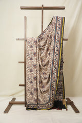 Cream HBP Cotton Ajrakh Saree - SRCCAS04