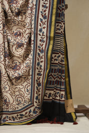 Cream HBP Cotton Ajrakh Saree - SRCCAS04