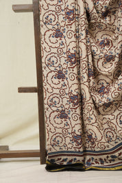 Cream HBP Cotton Ajrakh Saree - SRCCAS04