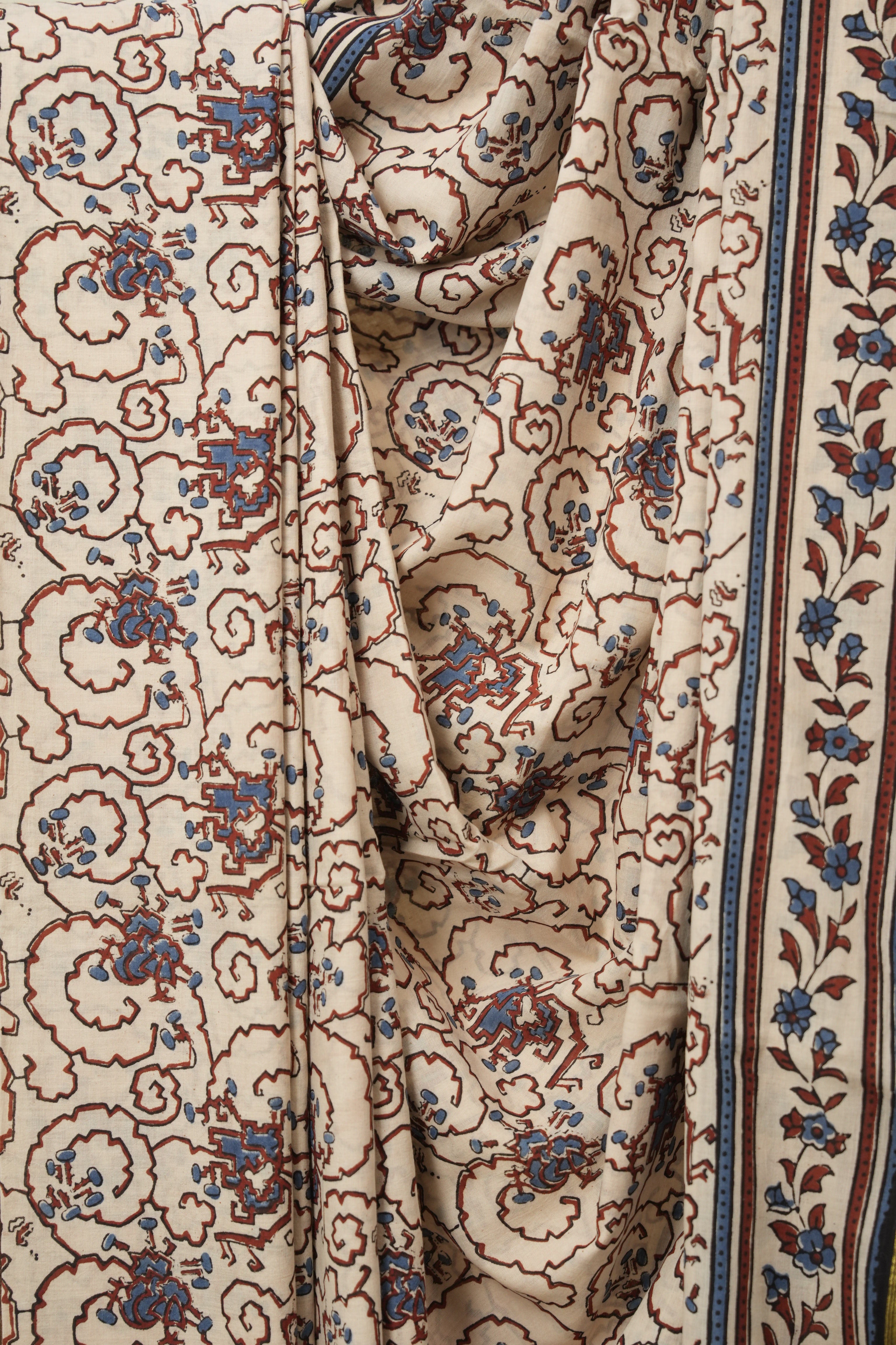 Cream HBP Cotton Ajrakh Saree - SRCCAS04
