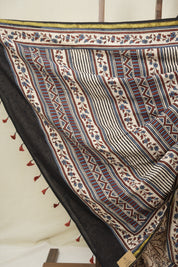 Cream HBP Cotton Ajrakh Saree - SRCCAS04