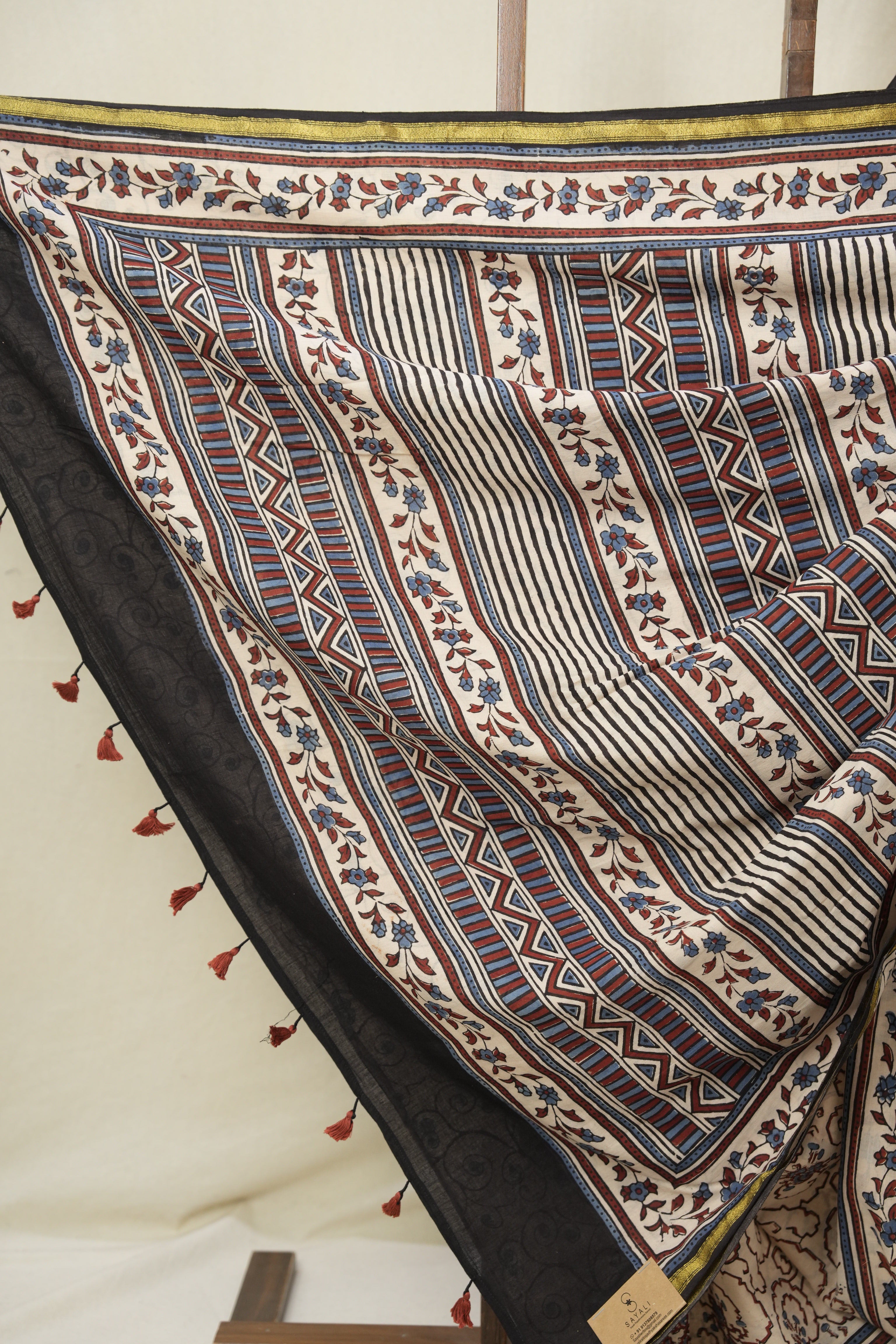 Cream HBP Cotton Ajrakh Saree - SRCCAS04