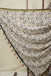 Cream HBP Cotton Ajrakh Saree - SRCCAS04