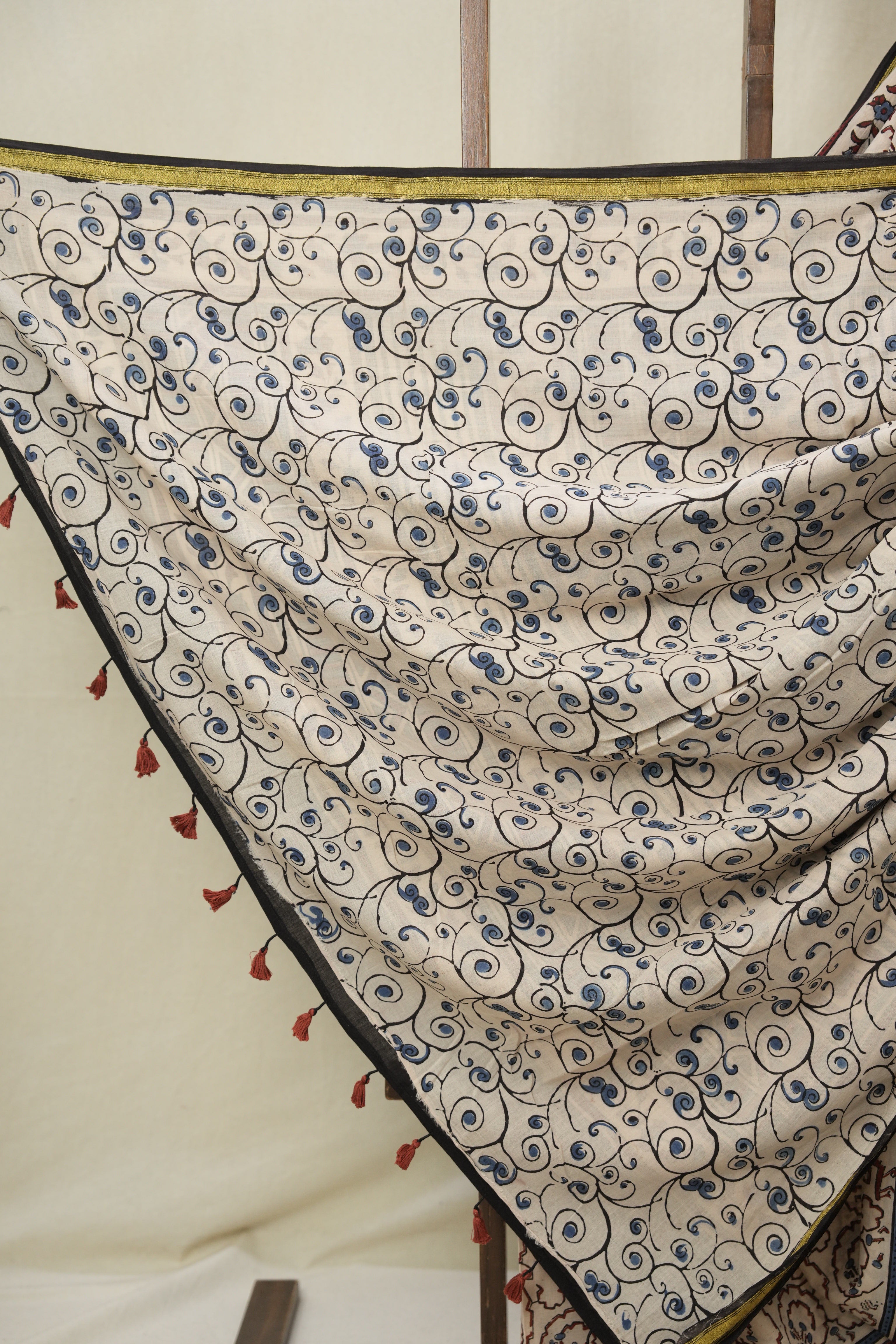 Cream HBP Cotton Ajrakh Saree - SRCCAS04