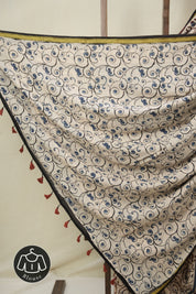 Cream HBP Cotton Ajrakh Saree - SRCCAS04