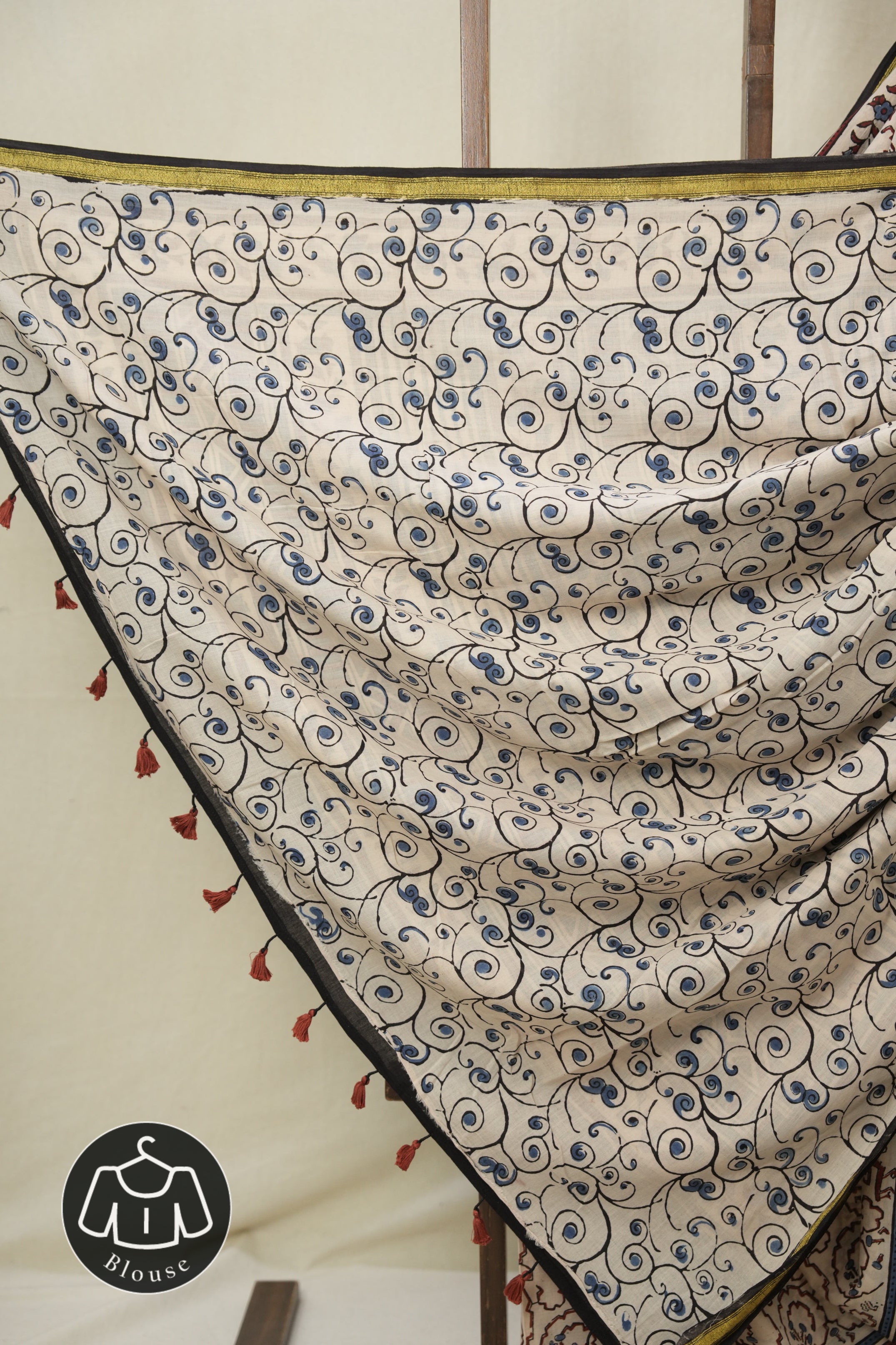 Cream HBP Cotton Ajrakh Saree - SRCCAS04