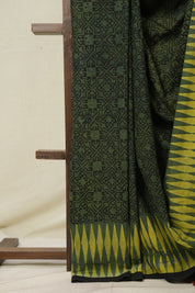 Green Black HBP Cotton Ajrakh Saree - SRGBCAS03