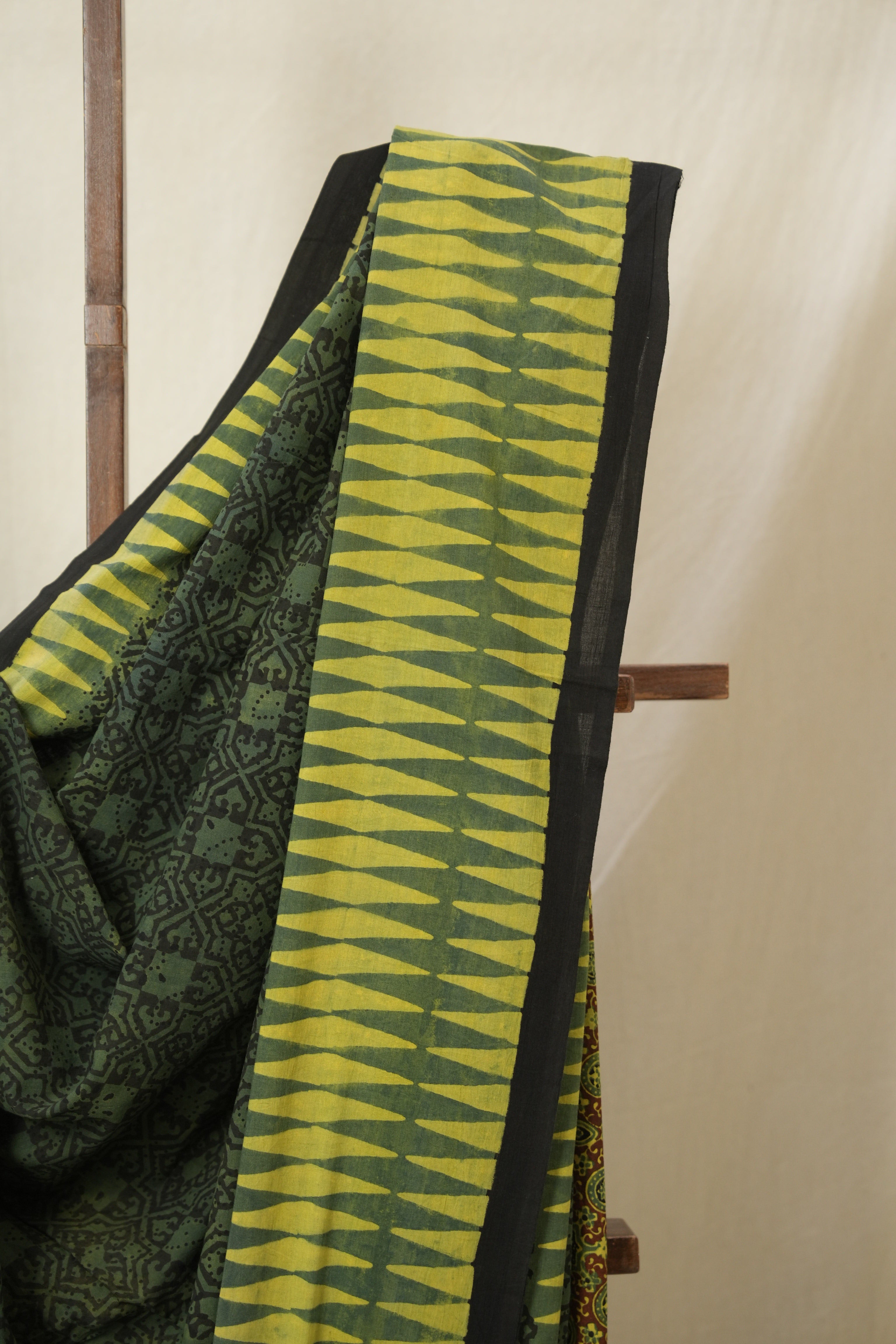 Green Black HBP Cotton Ajrakh Saree - SRGBCAS03