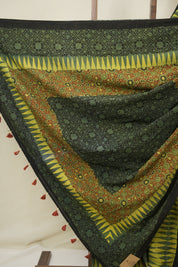 Green Black HBP Cotton Ajrakh Saree - SRGBCAS03