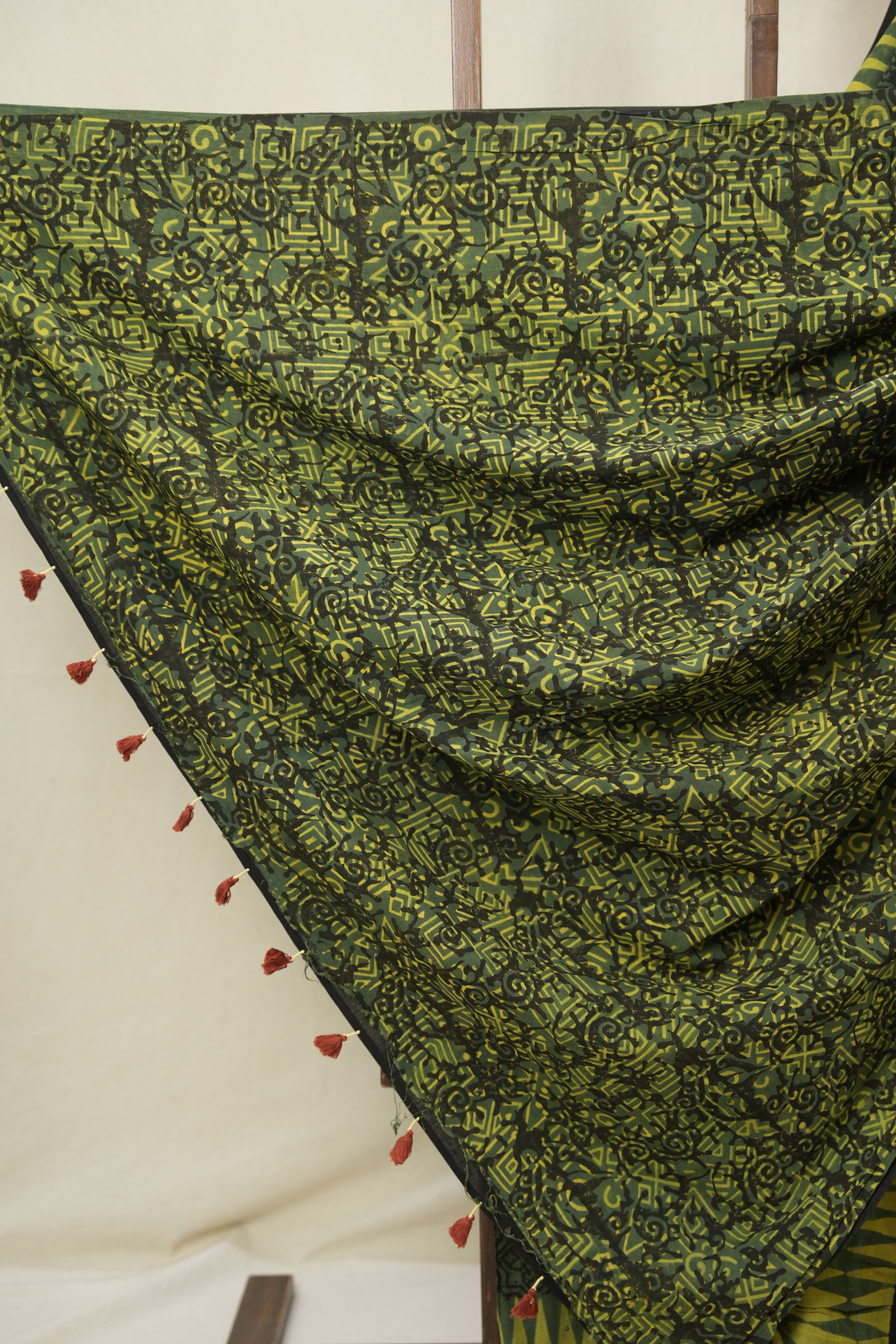 Green Black HBP Cotton Ajrakh Saree - SRGBCAS03