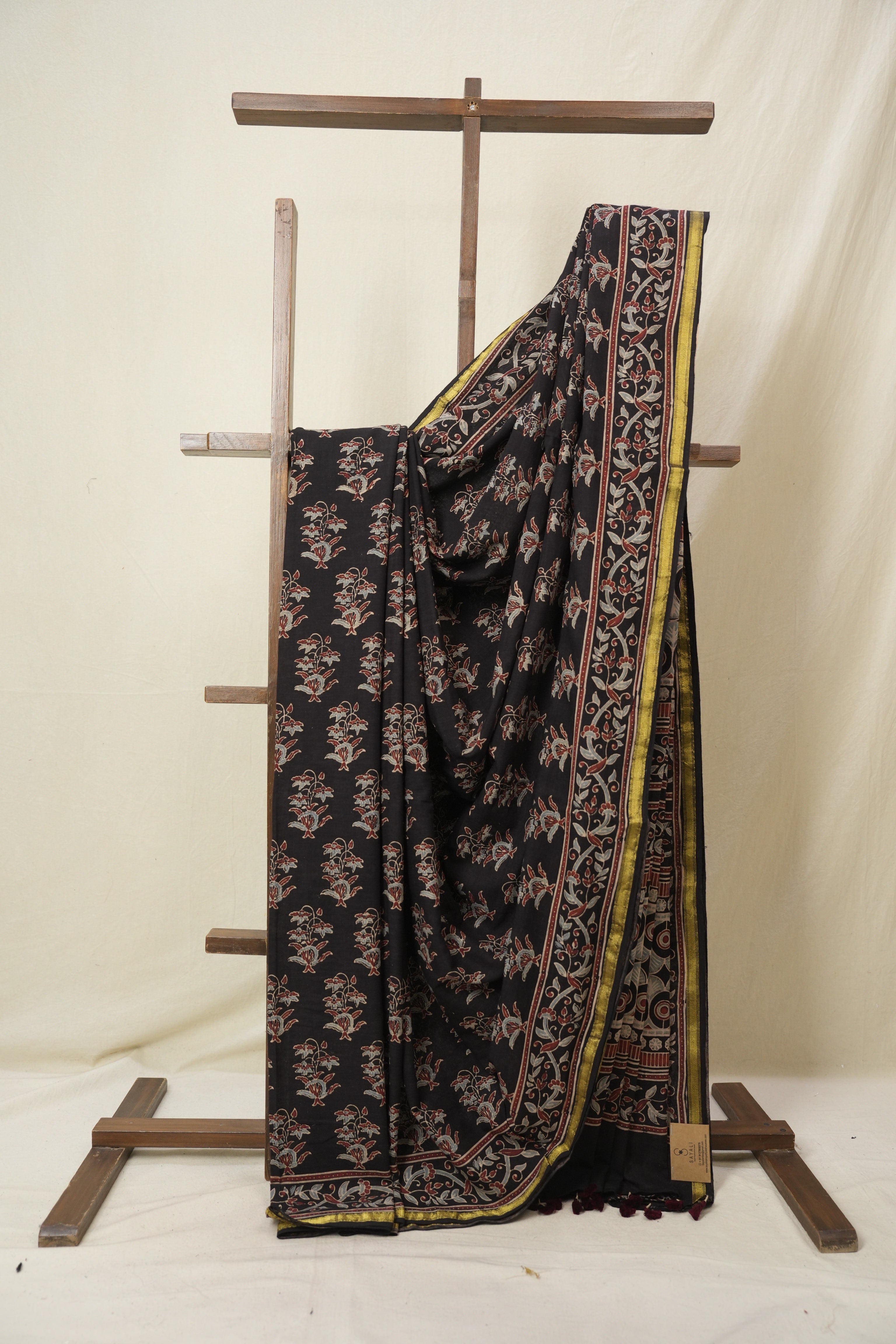 Black HBP Cotton Ajrakh Saree - SRBCAS02