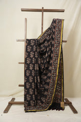 Black HBP Cotton Ajrakh Saree - SRBCAS02