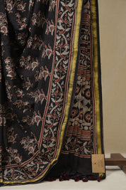 Black HBP Cotton Ajrakh Saree - SRBCAS02