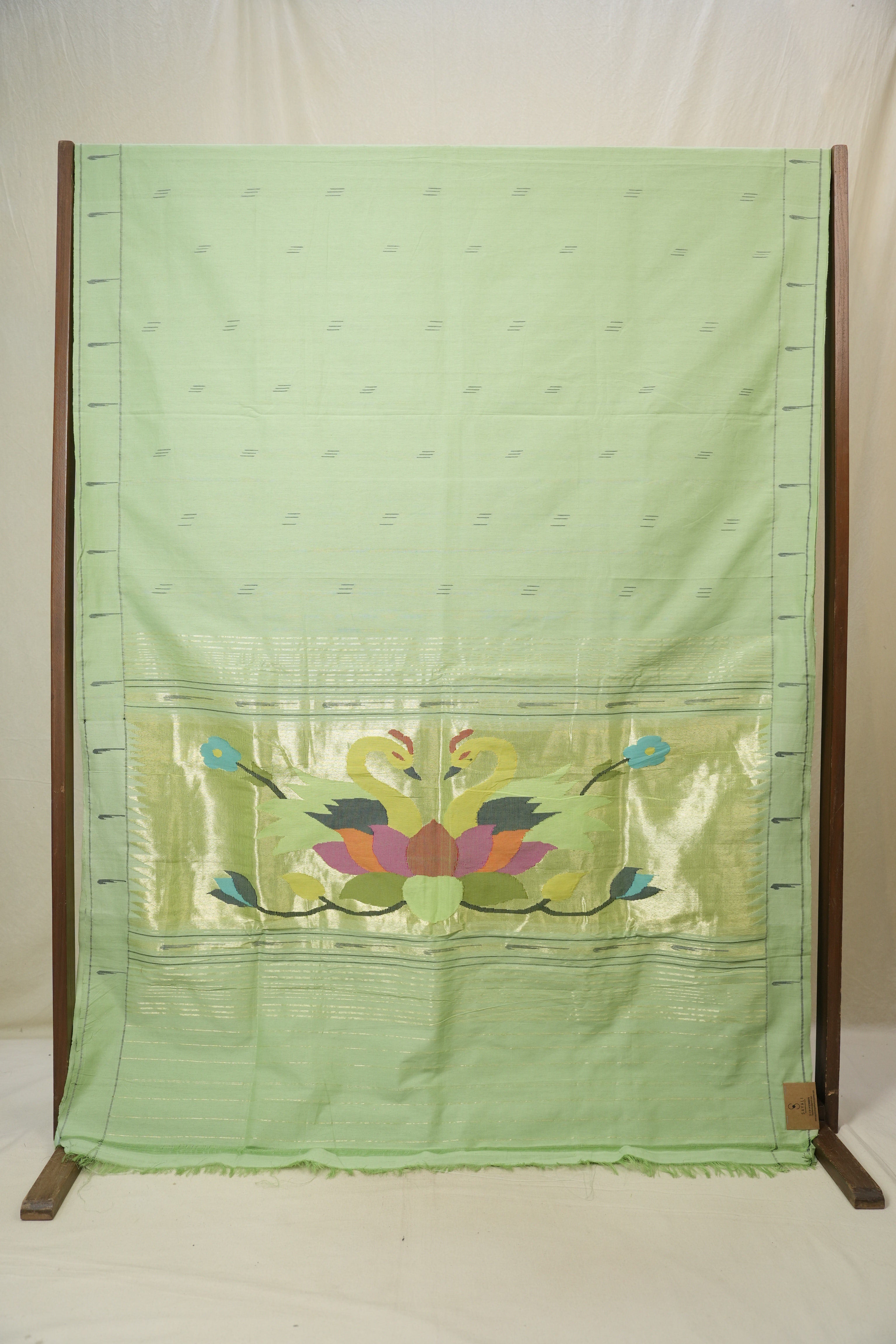 Mint Green Cotton Paithani Saree - SRMGCPS721