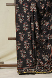 Black HBP Cotton Ajrakh Saree - SRBCAS02