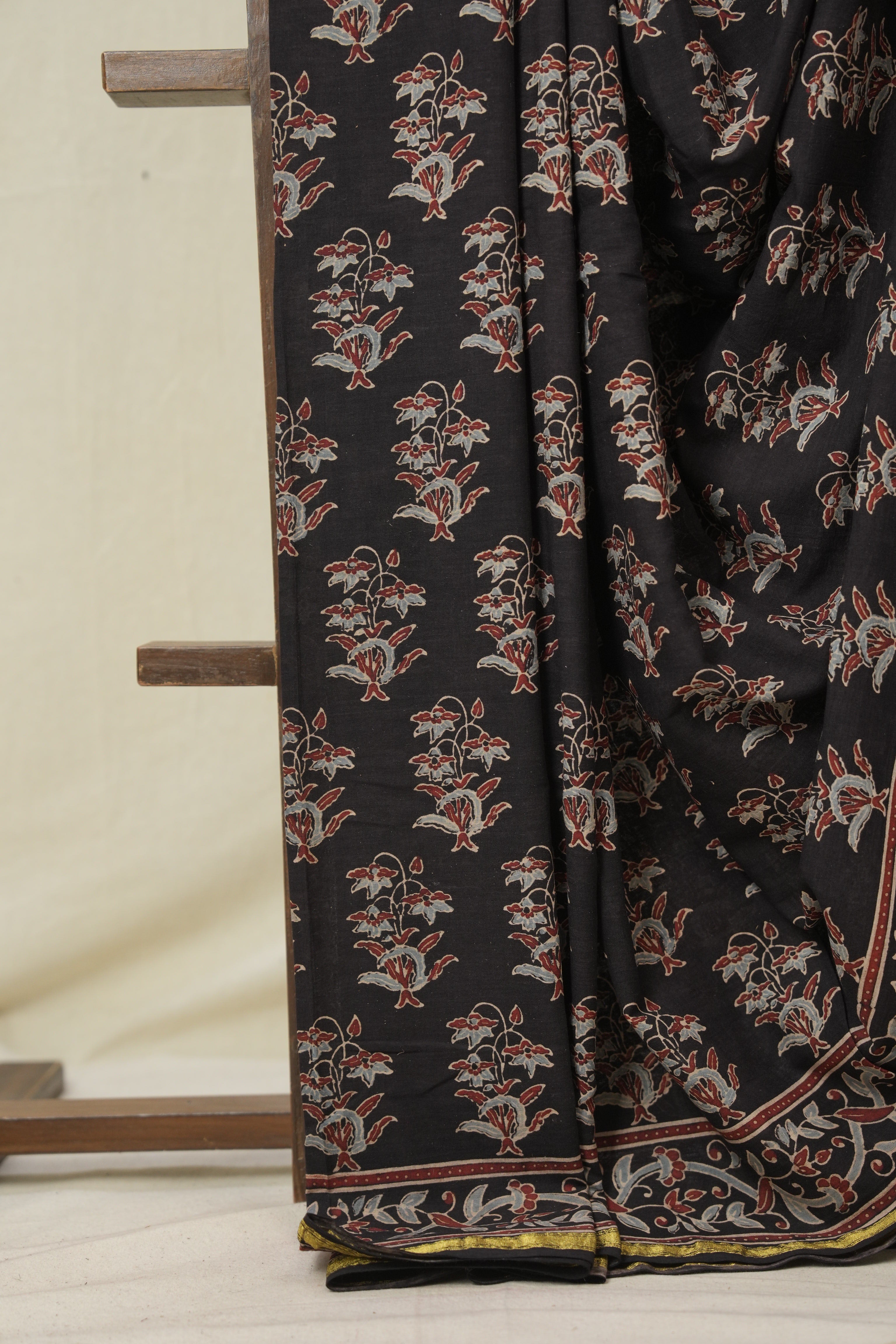 Black HBP Cotton Ajrakh Saree - SRBCAS02
