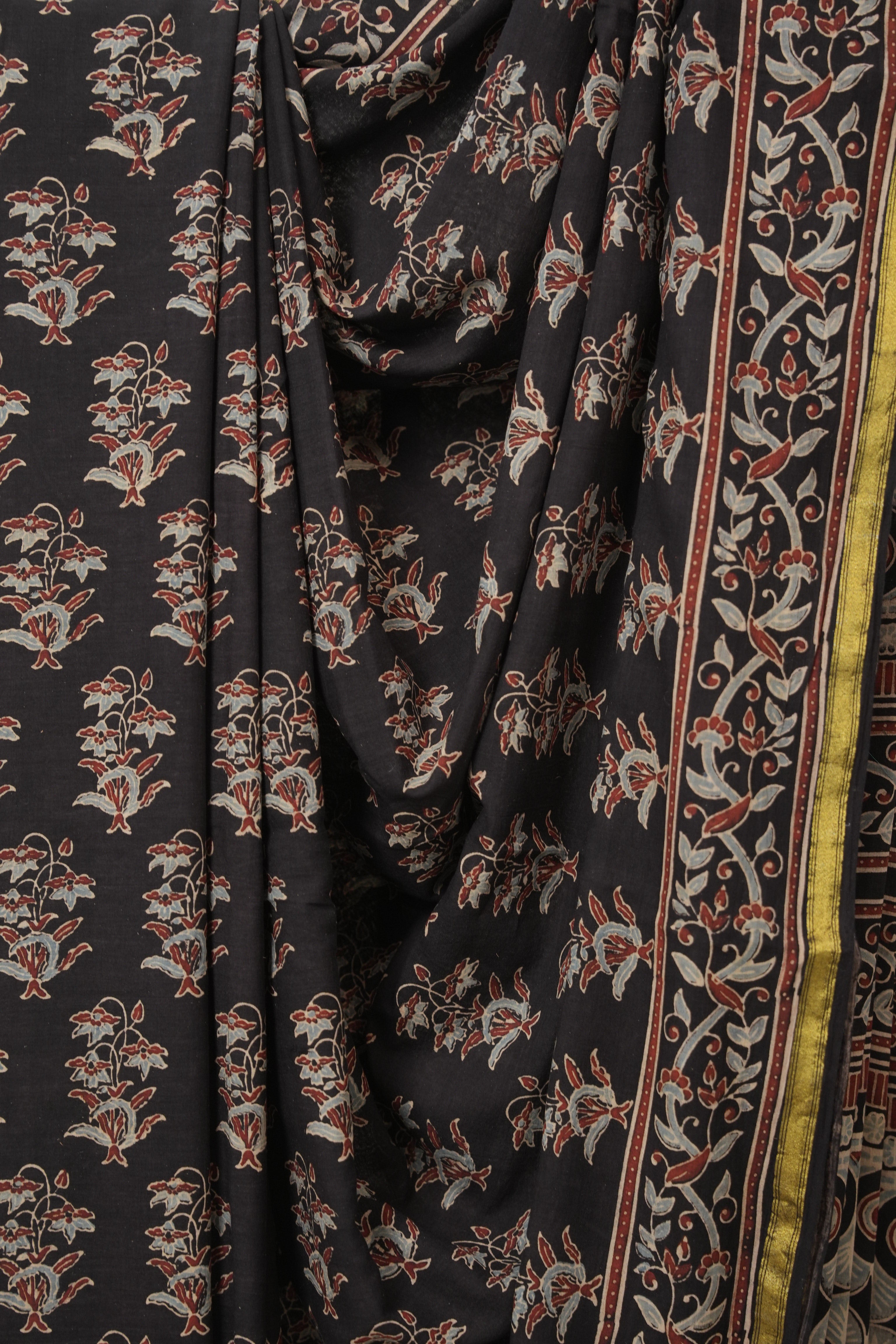 Black HBP Cotton Ajrakh Saree - SRBCAS02