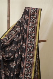 Black HBP Cotton Ajrakh Saree - SRBCAS02