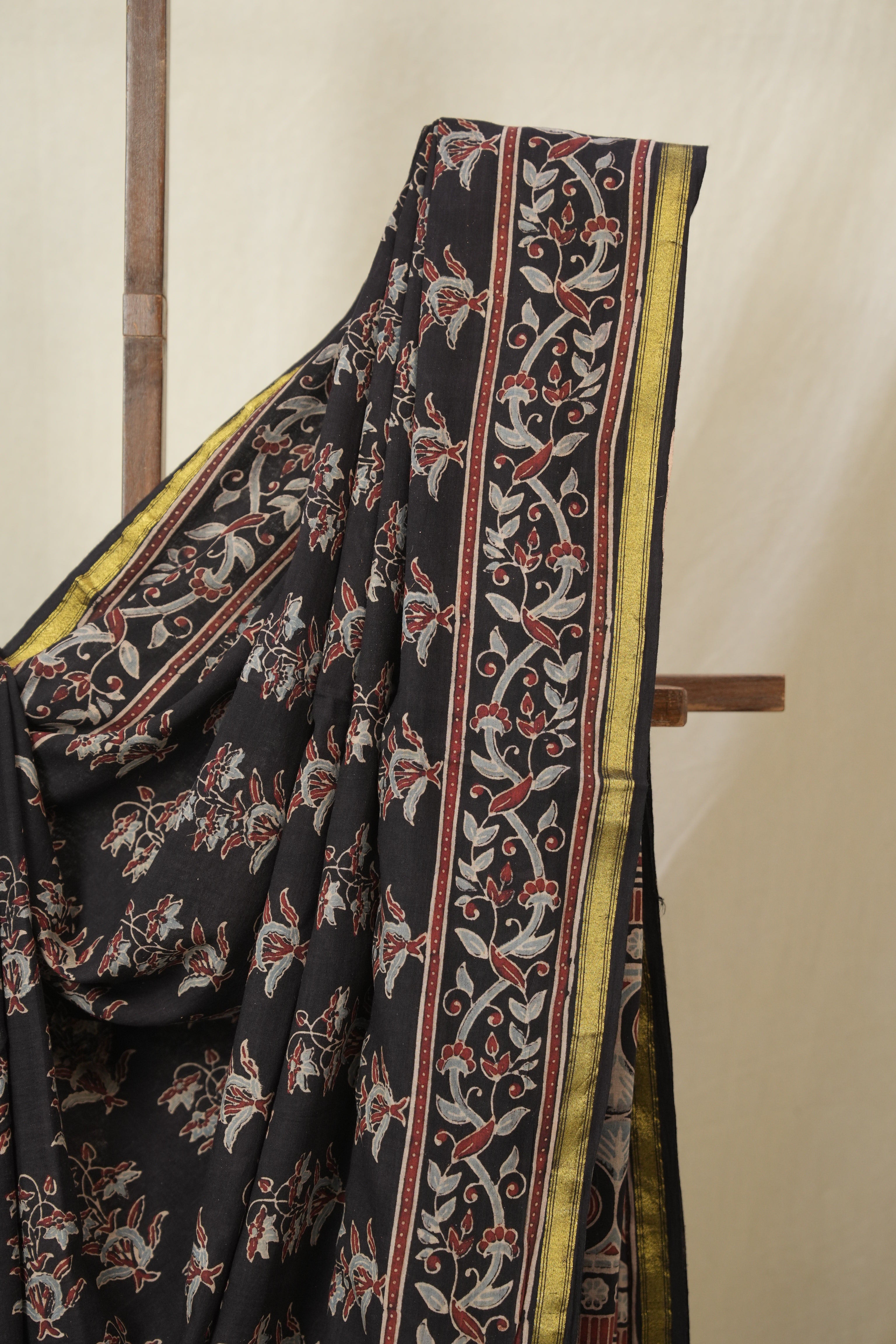 Black HBP Cotton Ajrakh Saree - SRBCAS02