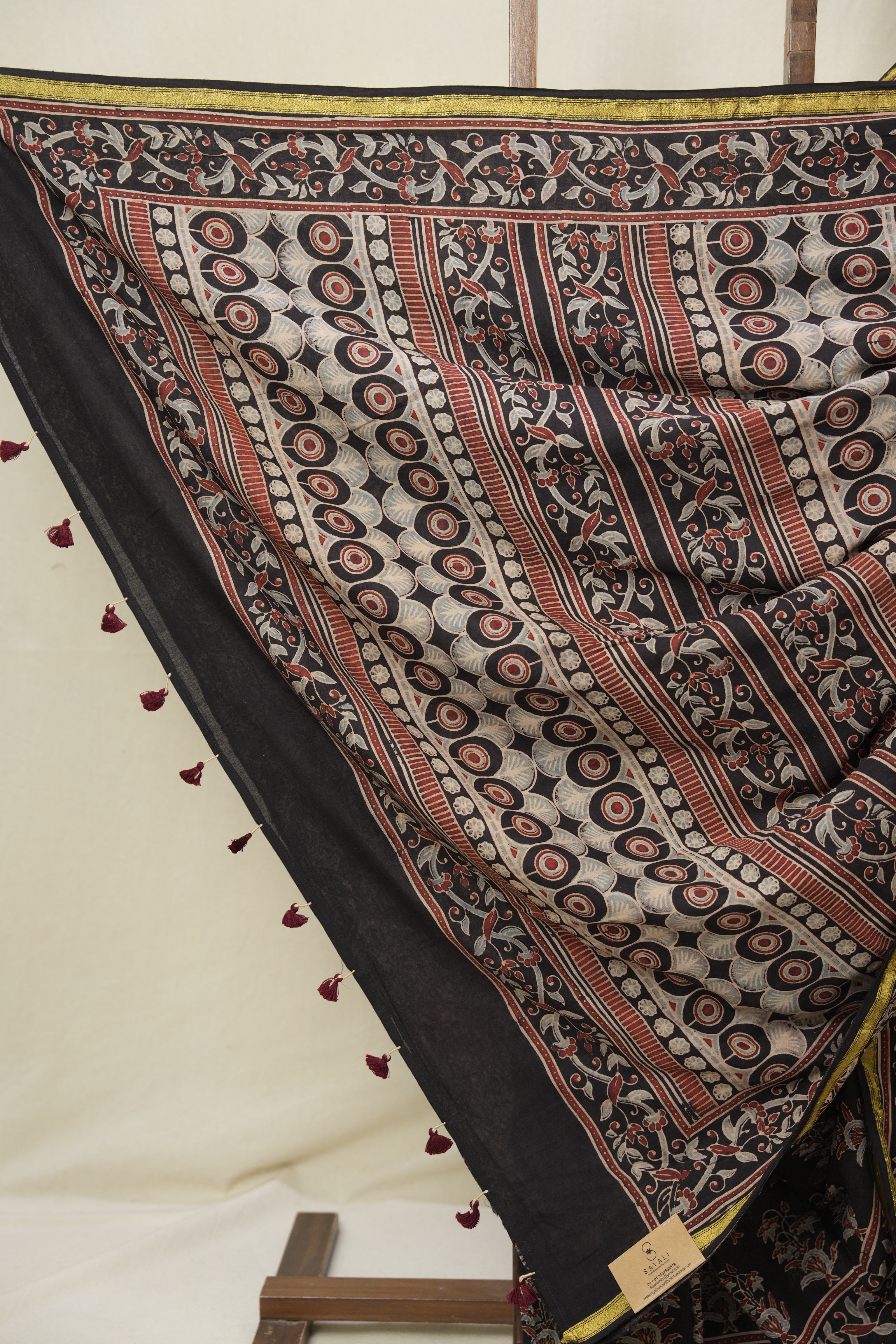 Black HBP Cotton Ajrakh Saree - SRBCAS02